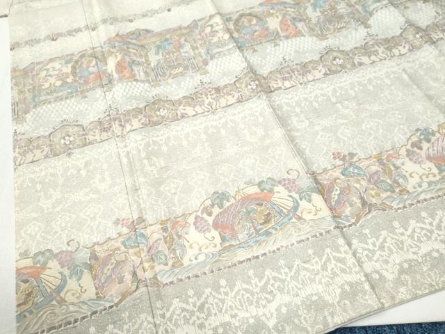 平和屋着物●訪問着 紬地 人物動物花唐草文 金彩 正絹 逸品 CABI2691yc