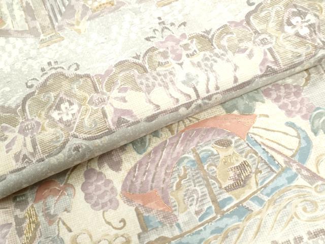 平和屋着物●訪問着 紬地 人物動物花唐草文 金彩 正絹 逸品 CABI2691yc