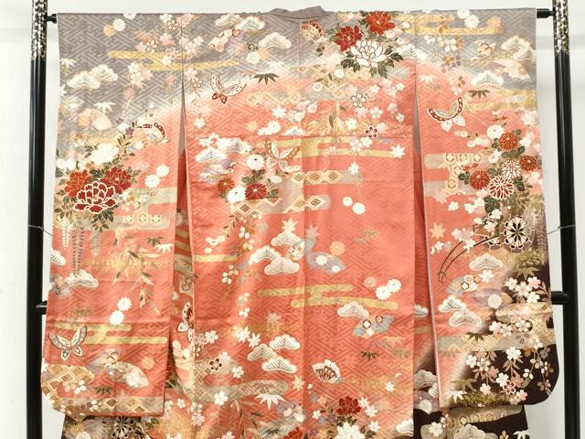 平和屋着物●豪華振袖 駒刺繍 エ霞文御所車舞蝶花車文 暈し染め 金彩 正絹 逸品 CABI2695yc