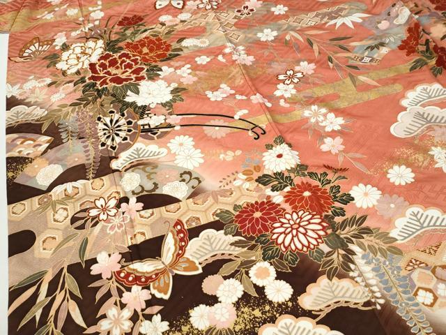 平和屋着物●豪華振袖 駒刺繍 エ霞文御所車舞蝶花車文 暈し染め 金彩 正絹 逸品 CABI2695yc