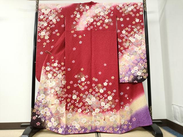 平和屋着物●豪華振袖 毬舞桜文 ラメ糸 暈し染め 金通し地 正絹 逸品 CABI2697yc
