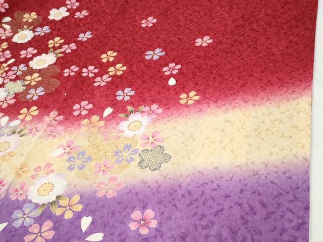 平和屋着物●豪華振袖 毬舞桜文 ラメ糸 暈し染め 金通し地 正絹 逸品 CABI2697yc