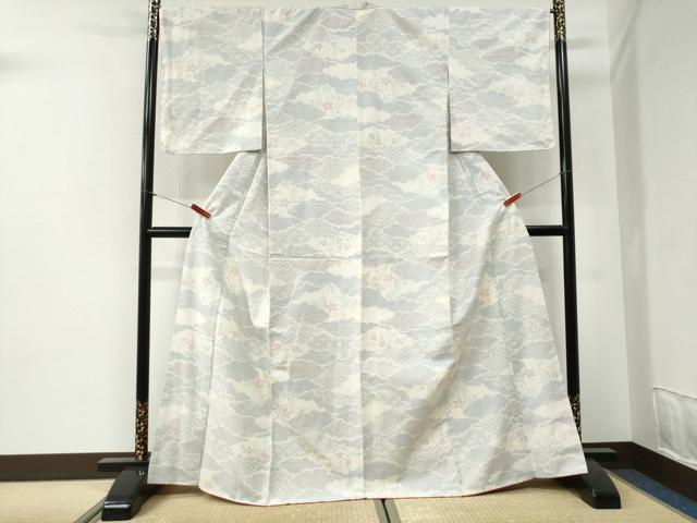 平和屋着物●結城紬 80亀甲 飛び亀甲柄 雲重ね吉祥草花文 正絹 逸品 未使用 CABI2698yc
