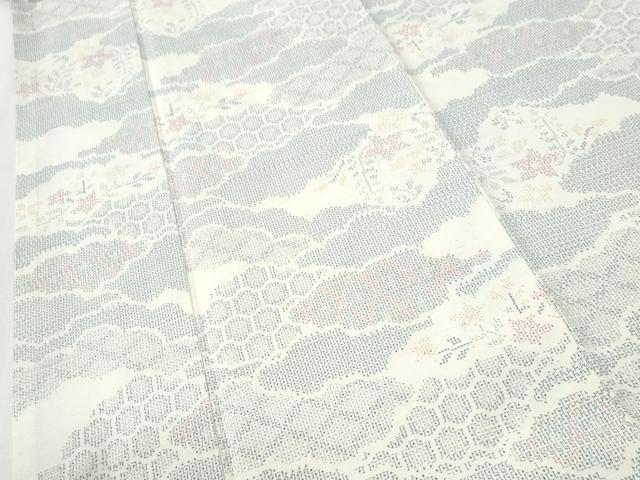 平和屋着物●結城紬 80亀甲 飛び亀甲柄 雲重ね吉祥草花文 正絹 逸品 未使用 CABI2698yc
