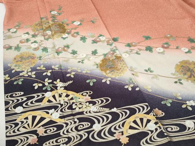 平和屋着物●訪問着 駒刺繍 雪輪片輪車宝尽くし枝花文 暈し染め 金彩 正絹 逸品 未使用 CABI2700yc