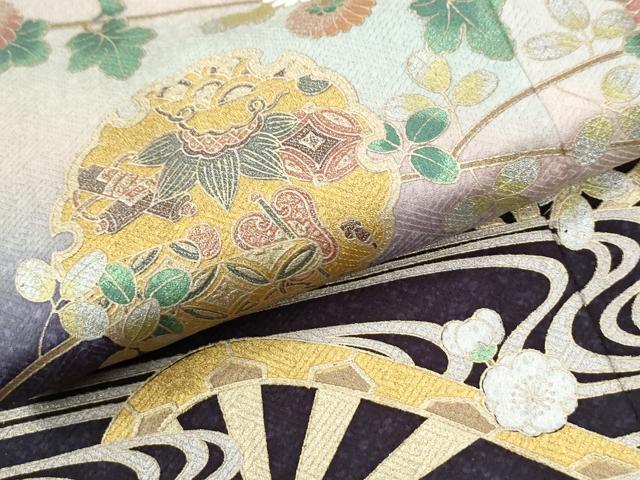 平和屋着物●訪問着 駒刺繍 雪輪片輪車宝尽くし枝花文 暈し染め 金彩 正絹 逸品 未使用 CABI2700yc