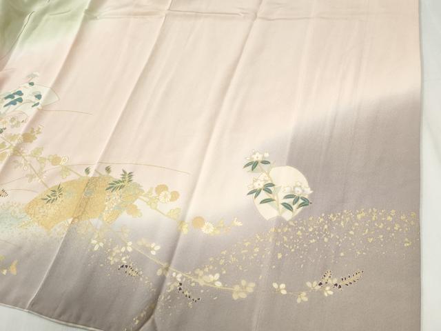 平和屋着物●訪問着 駒刺繍 地紙草花文 暈し染め 金彩 正絹 逸品 CABI2708yc
