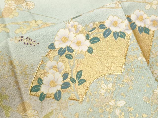 平和屋着物●訪問着 駒刺繍 地紙草花文 暈し染め 金彩 正絹 逸品 CABI2708yc