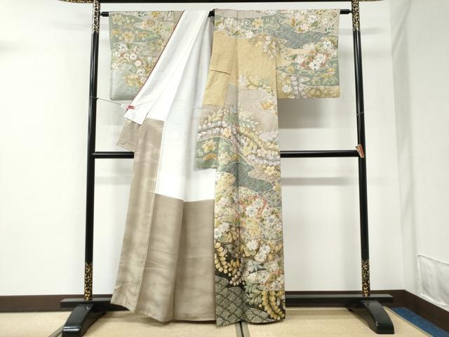 平和屋着物●越後十日町の一流染匠 桐屋・翠山工房 訪問着 辻が花 絞り 金通し地 正絹 逸品 CABI2713yc
