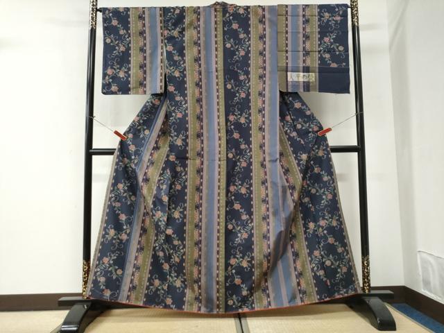 平和屋着物●上質な紬 天平の甍 更紗花唐草間道 反端付き 正絹 逸品 未使用 CABI2718yc