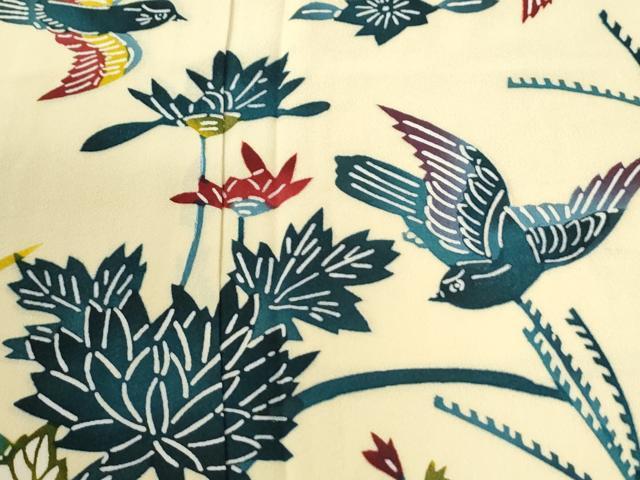平和屋着物●訪問着 型染め 籬花鳥文 正絹 逸品 CABI2728yc