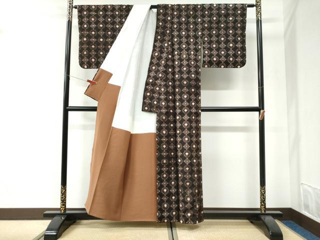 平和屋着物●上質な紬 菊花菱文 正絹 逸品 CABI2747yc