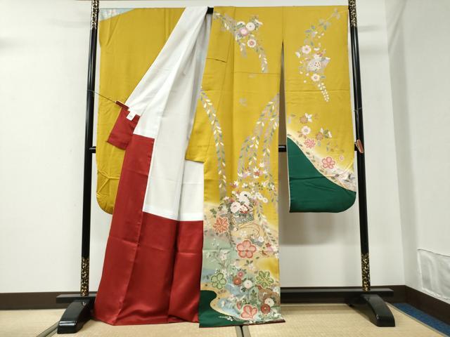 平和屋着物●豪華振袖 駒刺繍 文箱草花文 暈し染め 金彩 正絹 逸品 CABI2751yc