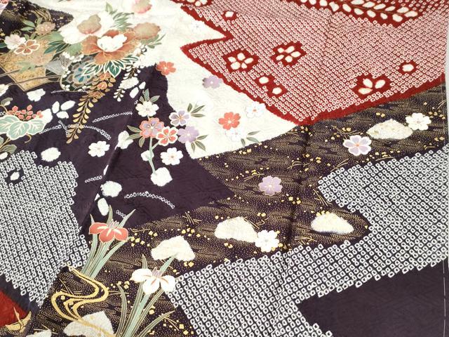 平和屋着物●豪華振袖 駒刺繍 絞り 青海波地紙花車文 金彩 正絹 逸品 CABI2752yc