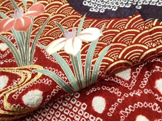 平和屋着物●豪華振袖 駒刺繍 絞り 青海波地紙花車文 金彩 正絹 逸品 CABI2752yc