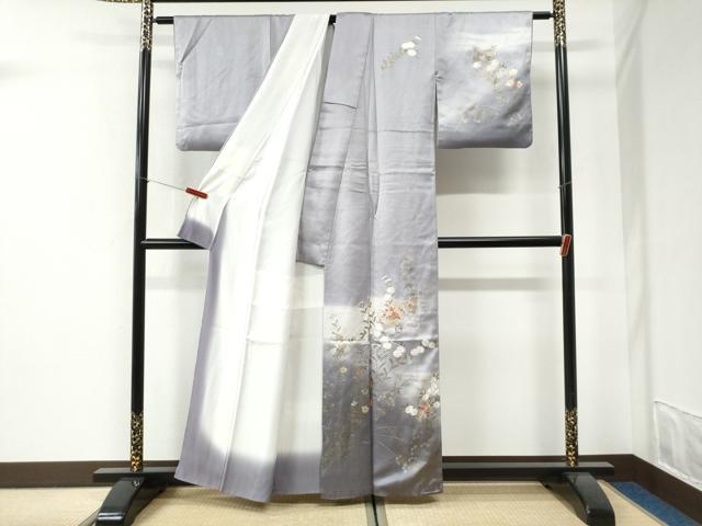 平和屋着物●中国三大刺繍 スワトウ刺繍 訪問着 冊子草花文 暈し染め 金彩 正絹 逸品 CABI2753yc