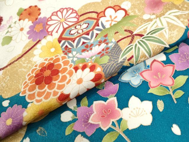平和屋着物●豪華振袖 駒刺繍 短冊地紙貝桶草花文 暈し染め 銀通し地 正絹 逸品 CABI2757yc