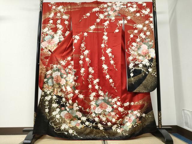 平和屋着物●豪華振袖 駒刺繍 牡丹花車文 暈し染め 銀通し地 正絹 逸品 CABI2758yc