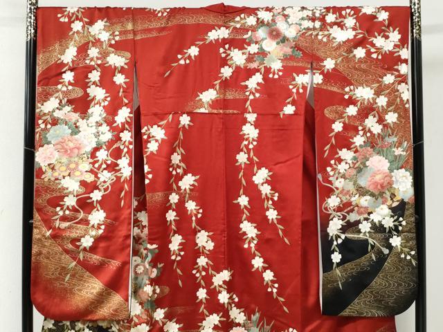 平和屋着物●豪華振袖 駒刺繍 牡丹花車文 暈し染め 銀通し地 正絹 逸品 CABI2758yc