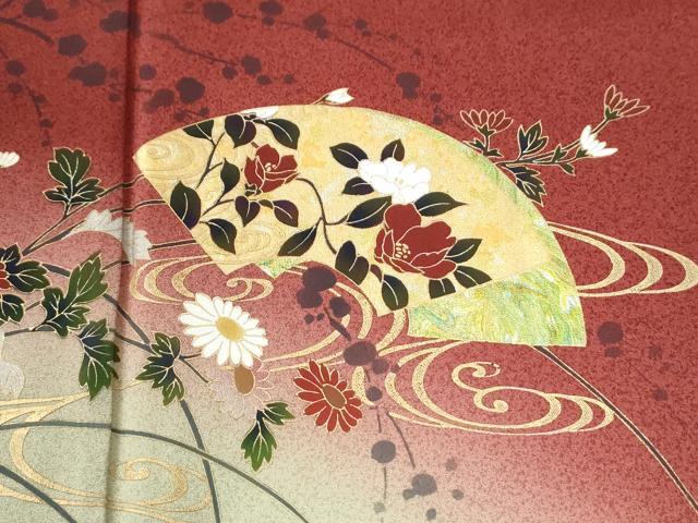 平和屋着物●訪問着 流水地紙草花文 暈し染め 金彩 正絹 逸品 未使用 CABI2765yc