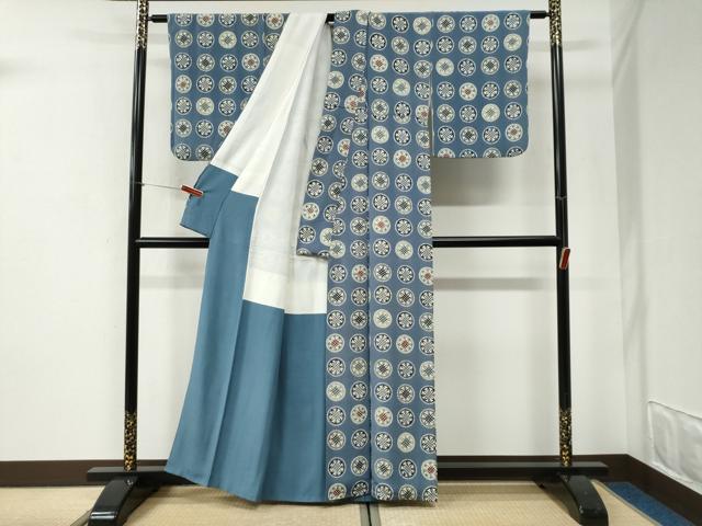 平和屋着物●上質な小紋 型染め 吉祥丸文 鬼しぼ縮緬 正絹 逸品 CABI2766yc