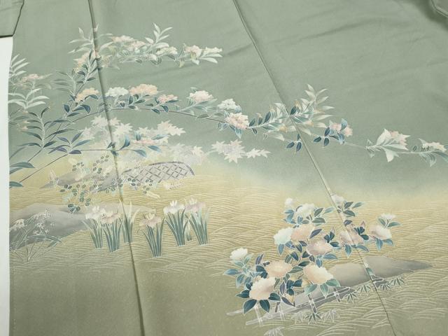平和屋着物●訪問着 友禅 流水籬草花文 暈し染め 正絹 逸品 CABI2769