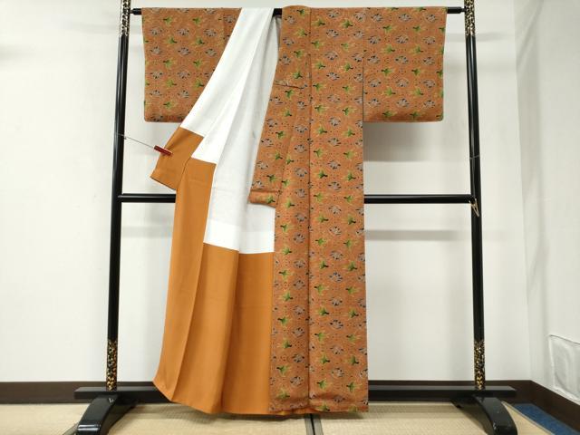 平和屋着物●上質な小紋 型染め 花繋ぎ飛鳥文 鬼しぼ縮緬 正絹 逸品 未使用 CABI2770yc