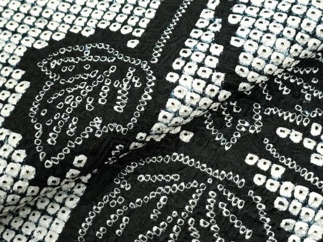 平和屋着物●上質な小紋 本疋田絞り 枝葉文 黒地 正絹 逸品 未使用 CABI2771yc