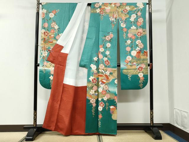 平和屋着物●豪華振袖 駒刺繍 エ霞鳳凰鴛鴦枝花文 暈し染め 金彩 正絹 逸品 CABI2776yc