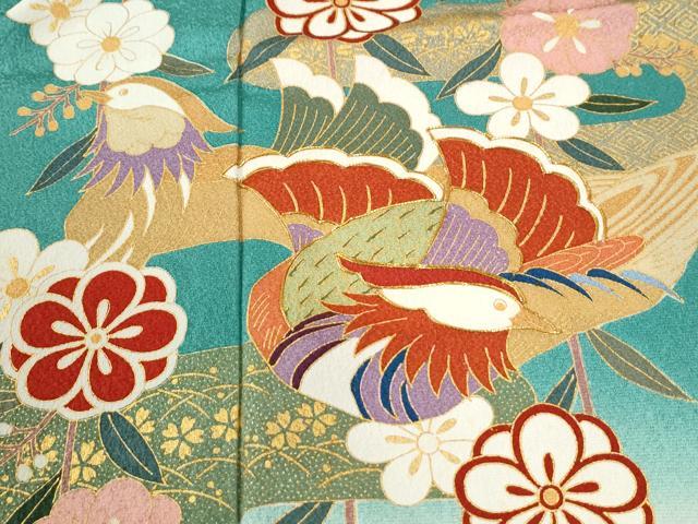 平和屋着物●豪華振袖 駒刺繍 エ霞鳳凰鴛鴦枝花文 暈し染め 金彩 正絹 逸品 CABI2776yc