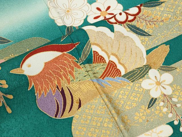 平和屋着物●豪華振袖 駒刺繍 エ霞鳳凰鴛鴦枝花文 暈し染め 金彩 正絹 逸品 CABI2776yc