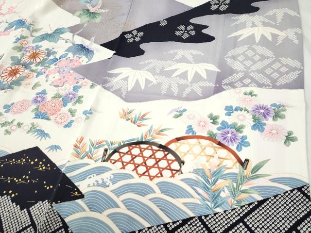 平和屋着物●豪華振袖 駒刺繍 御所車飛鶴吉祥草花文 金彩 正絹 逸品 CABI2779yc