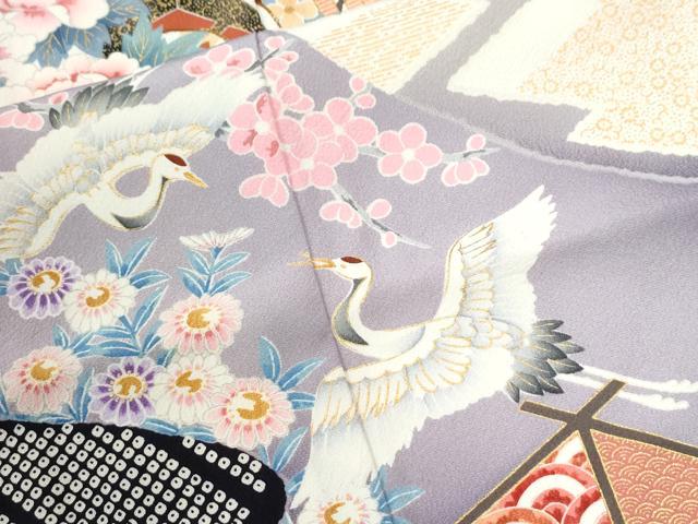 平和屋着物●豪華振袖 駒刺繍 御所車飛鶴吉祥草花文 金彩 正絹 逸品 CABI2779yc