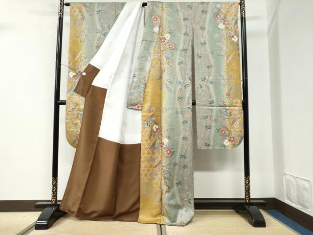 平和屋着物●豪華振袖 網目枝花文 暈し染め 金彩 正絹 逸品 CABI2786yc