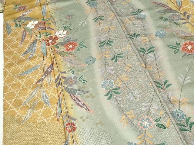 平和屋着物●豪華振袖 網目枝花文 暈し染め 金彩 正絹 逸品 CABI2786yc