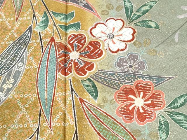 平和屋着物●豪華振袖 網目枝花文 暈し染め 金彩 正絹 逸品 CABI2786yc