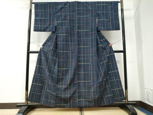 平和屋着物●郡上紬 草木染 格子 正絹 逸品 CABI2789yc