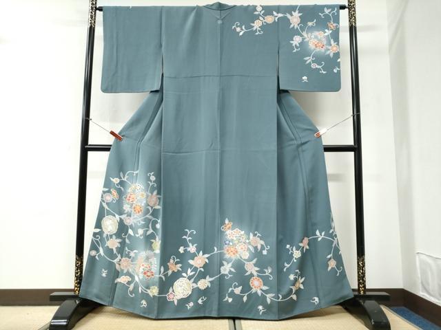 平和屋着物●訪問着 駒刺繍 牡丹飛鶴花唐草文 蛍暈し 金彩 正絹 逸品 CABI2796yc