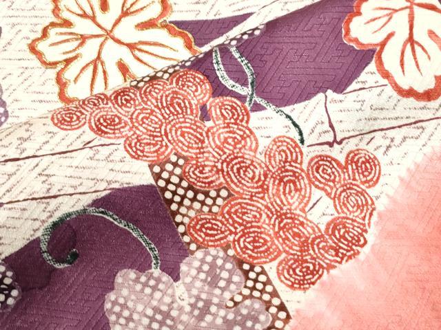 平和屋着物●訪問着 駒刺繍 雲取り葡萄蔦の葉文 暈し染め 正絹 逸品 CABI2801yc