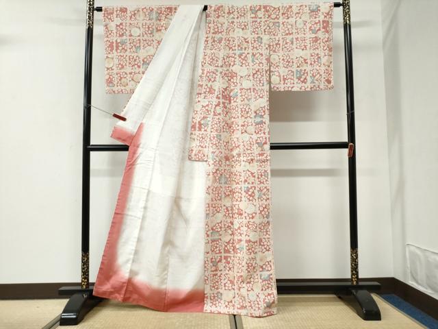 平和屋着物●上質な小紋 紬地 辻が花 正絹 逸品 CABI2804yc
