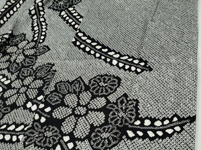 平和屋着物●豪華振袖 総絞り 駒刺繍 枝垂れ草花文 黒地 正絹 逸品 CABI2819yc