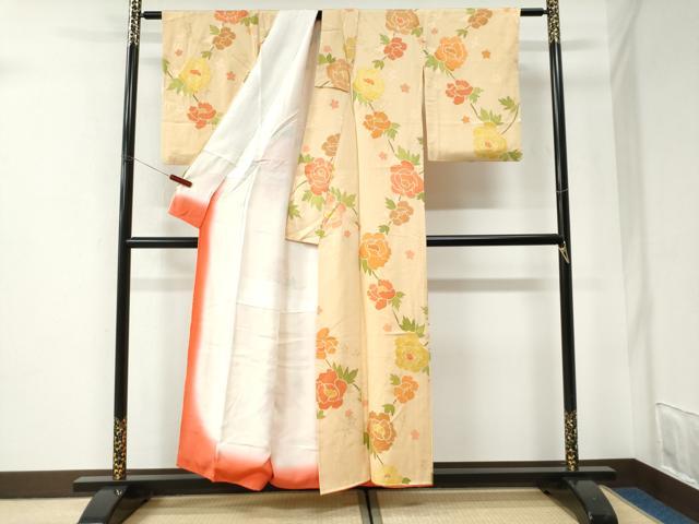 平和屋着物●上質な小紋 地紋起こし 牡丹花文 正絹 逸品 CABI2825yc