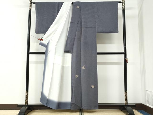 平和屋着物●訪問着 江戸小紋 万筋 深紫色×白鼠色 鈴 金彩 正絹 逸品 CABI2827yc