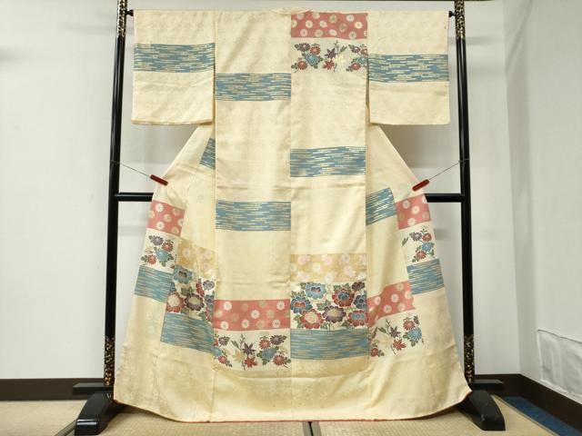 平和屋着物●訪問着 横段牡丹花文 金彩 正絹 逸品 CABI2828yc