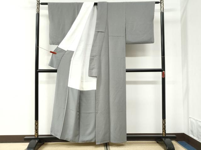 平和屋着物●上質な色無地 鼠色 鬼しぼ縮緬 正絹 逸品 CABI2832yc