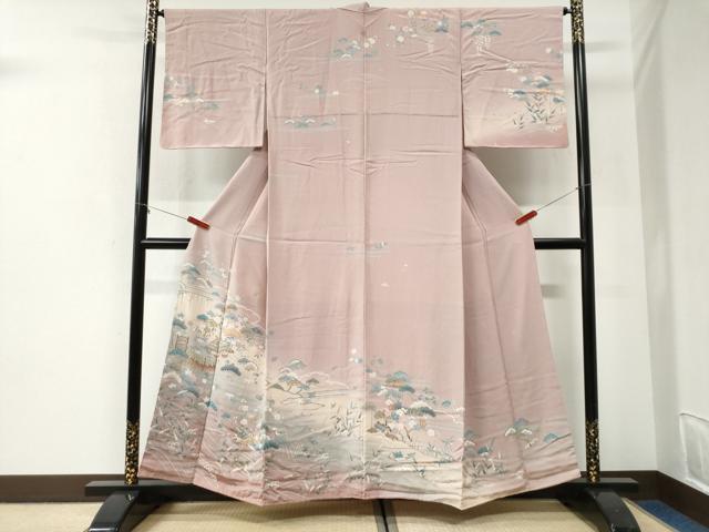 平和屋着物●訪問着 雲取り浜松風景文 暈し染め 金彩 正絹 逸品 未使用 CABI2844yc
