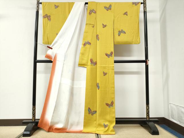 平和屋着物●上質な小紋 舞蝶文 ロング丈 正絹 逸品 CABI2858yc
