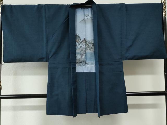 平和屋着物●男性 紬 アンサンブル 色無地 濃紺地 キングサイズ 正絹 逸品 CABI2862yc
