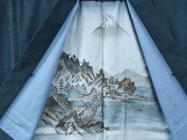 平和屋着物●男性 紬 アンサンブル 色無地 濃紺地 キングサイズ 正絹 逸品 CABI2862yc