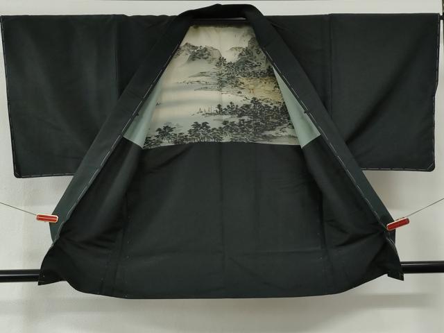 平和屋着物●男性 紬 アンサンブル 色無地 黒地 正絹 逸品 未使用 CABI2865yc
